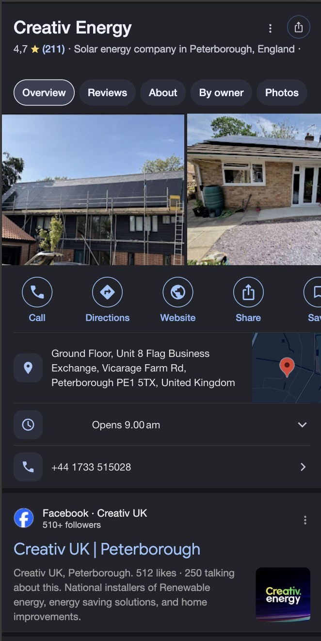 Google business profile showing 211 reviews at 4.7 stars